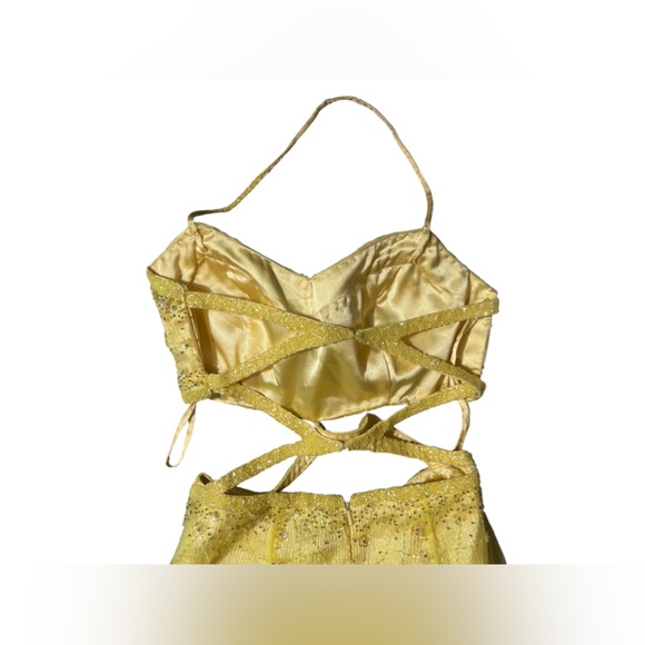 Precious Formals Dress Gown Beaded Yellow Two Pieces Prom Party sz 8 - Picture 14 of 15